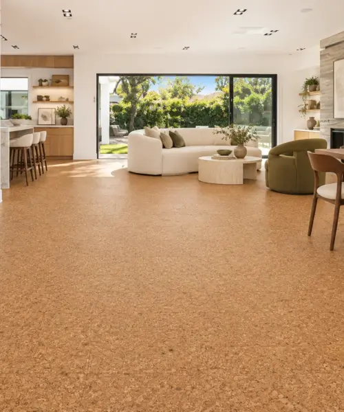 Golden Beach installed flooring in a furnished daylight interior; accurate product scale visualization (PF3390VNN-6.0)