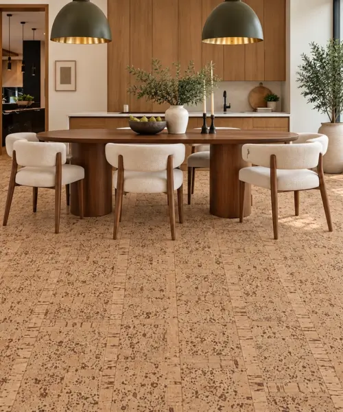 Parcork floor application in a furnished room, based on the original product reference