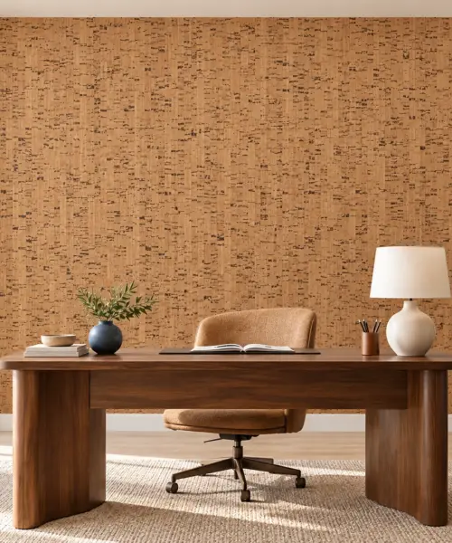 Silver Birch - 1/4" (6mm) - Cork Glue Down Tile (GSB6) Silver Birch wall application in a furnished room, based on the original product reference