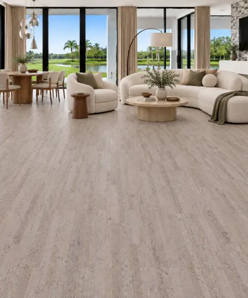Vertical installed flooring in a furnished daylight interior; accurate product scale visualization (FVtc11)