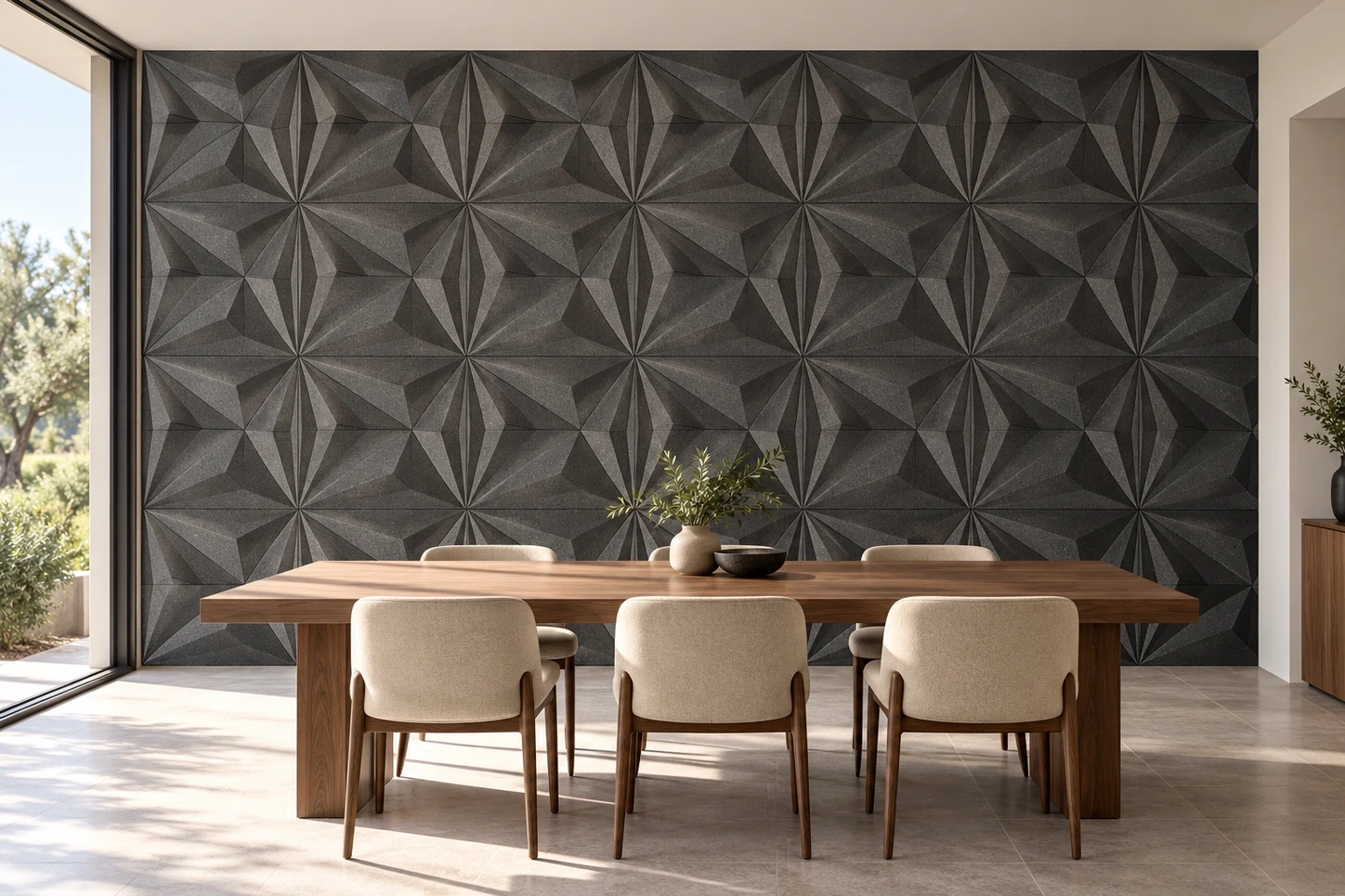 Diamond Grey — 3D acoustic cork (wall & ceiling) — room illustration