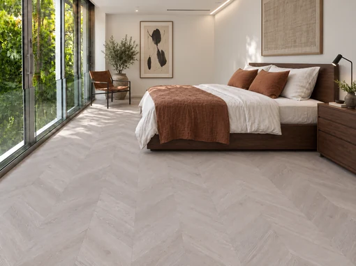 Clara Chevron cork flooring — room visualization
