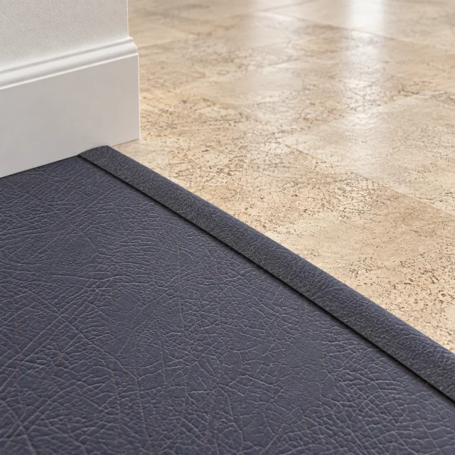 Black Buffalo T-molding transition — installed view with product profile inset