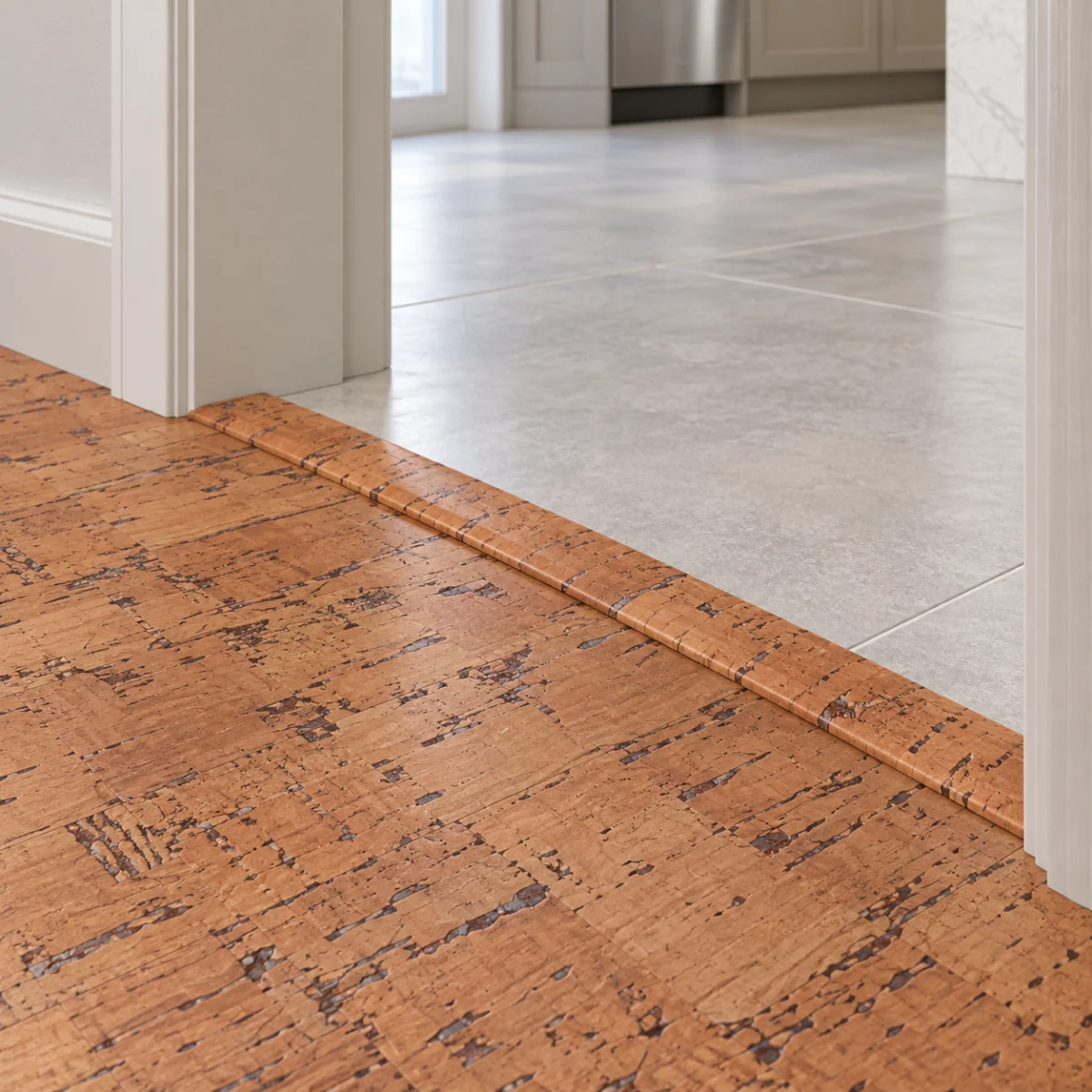 Cherry Line T-molding transition — installed view with product profile inset