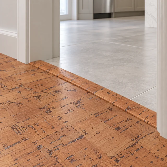 Cherry Line T-molding transition — installed view with product profile inset