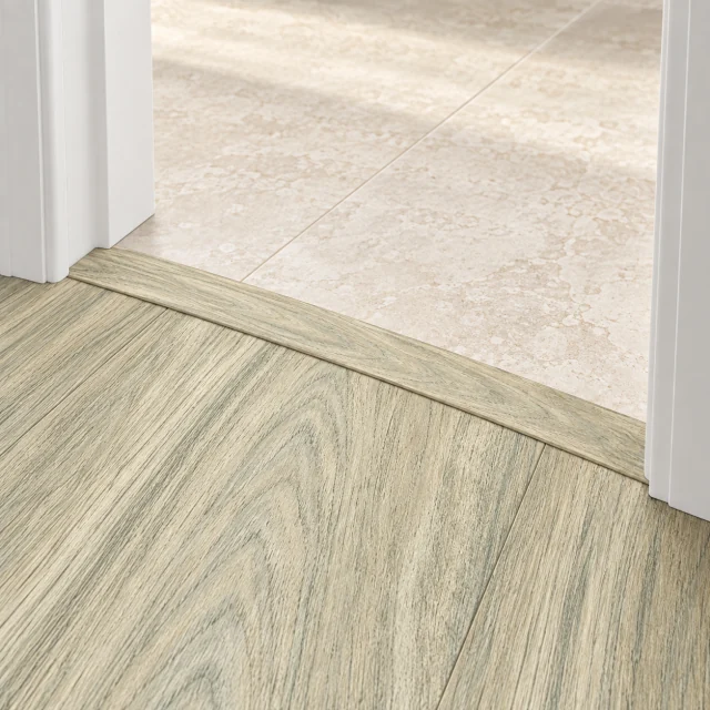 Hamilton T-molding transition — installed view with product profile inset