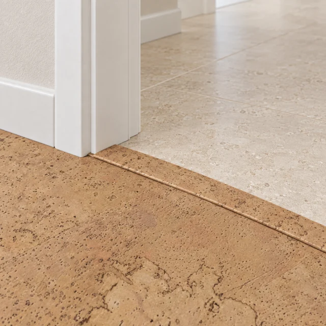 Logan T-molding transition — installed view with product profile inset
