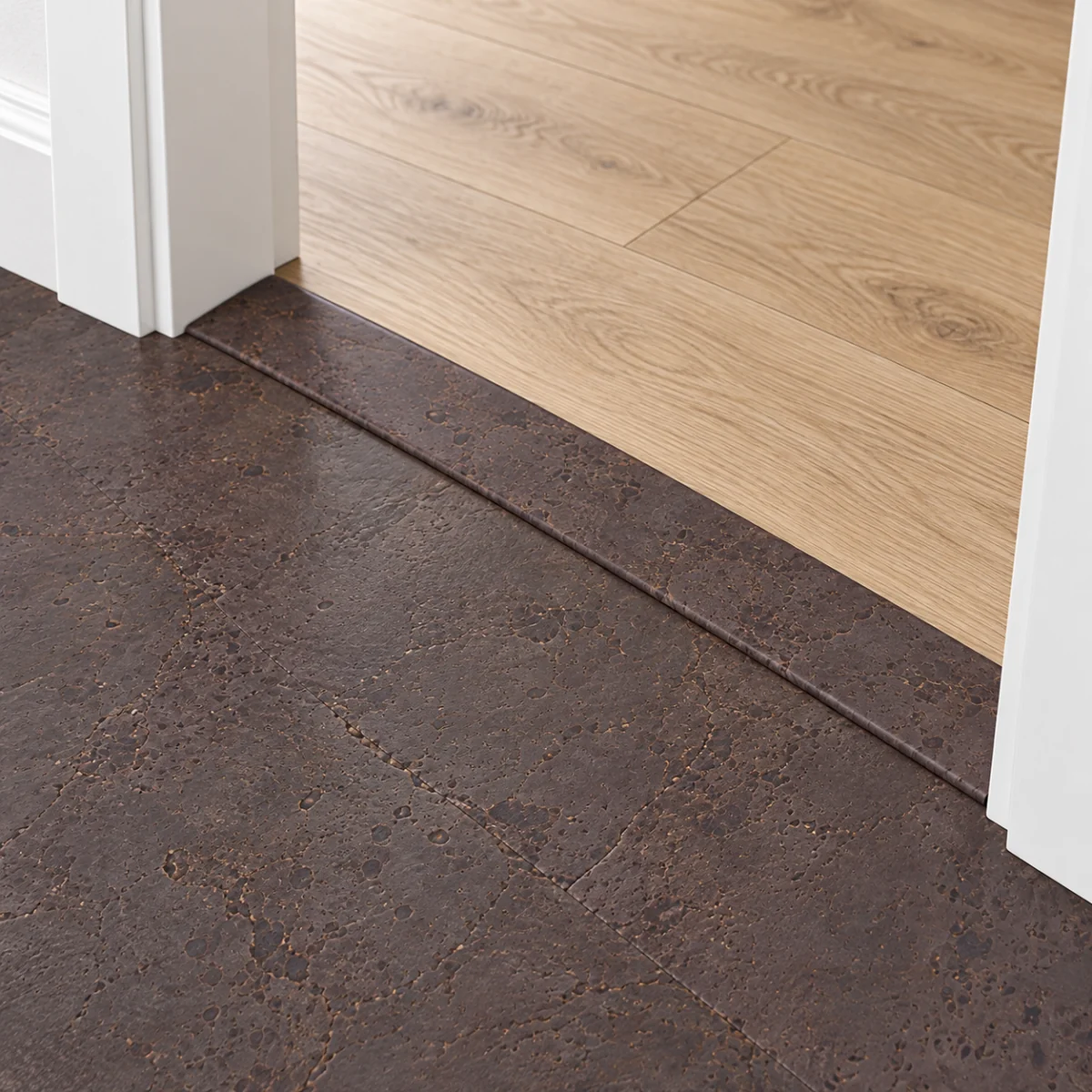 Onyx T-molding transition — installed view with product profile inset