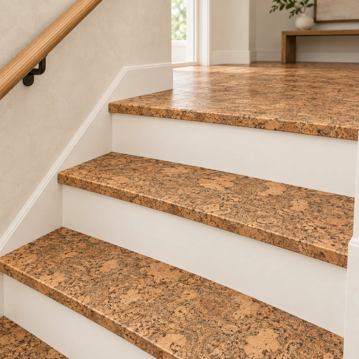 Rococo stair nosing — installed view with product profile inset