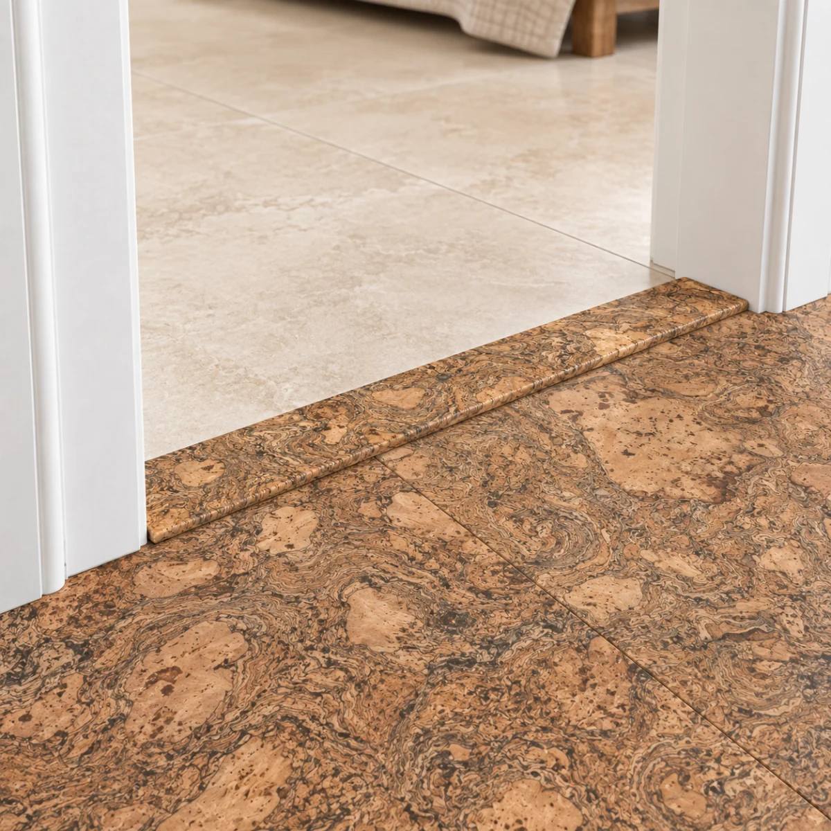 Rococo T-molding transition — installed view with product profile inset