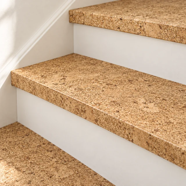 Salami stair nosing — installed view with product profile inset