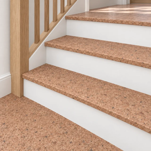 Seaside stair nosing — installed view with product profile inset