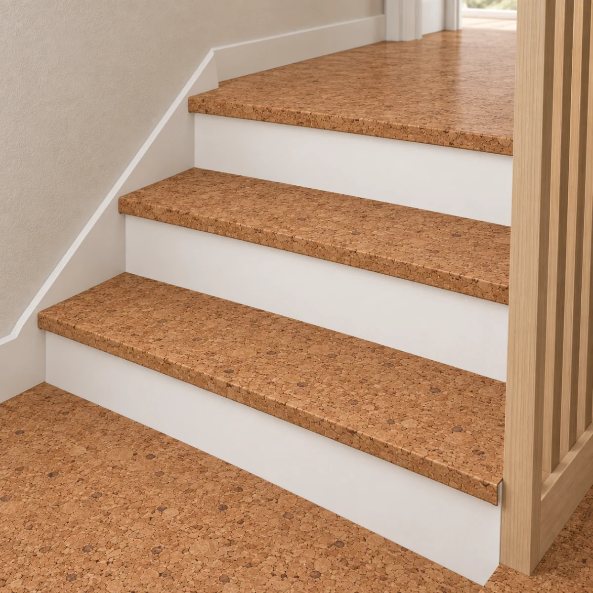 Venetian stair nosing — installed view with product profile inset