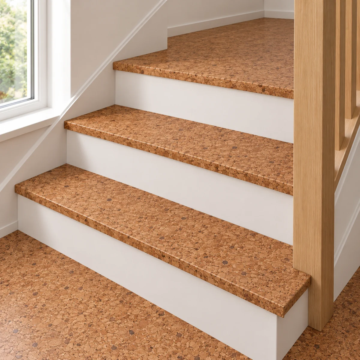 Venetian stair nosing — installed view with product profile inset