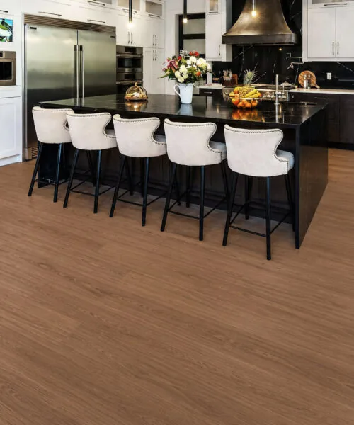 American Red Oak - 7/16" (11mm) - Swiss Design Cork Floating (FRed11) 11mm American Red Oak floating cork floor with natural wood grain in a contemporary living room