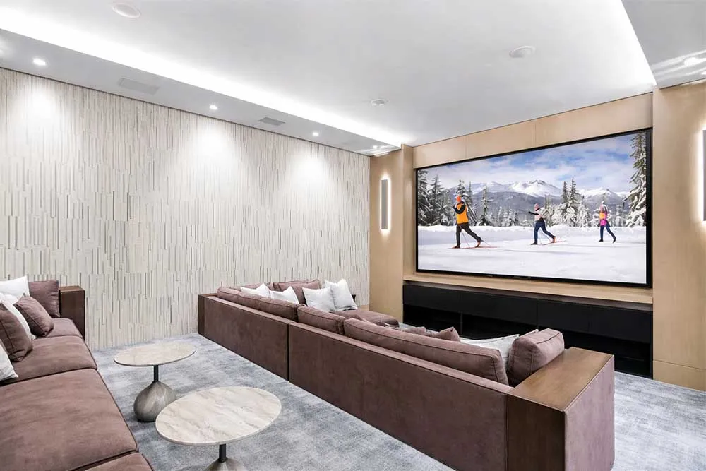 Arctic Slate acoustic wall panels in a home theater designed to reduce echo and improve sound comfort