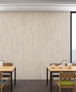 Light Arctic Slate cork wall covering in a restaurant space, modern acoustic panels with natural sound absorption.