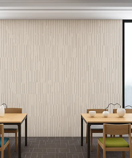 Arctic Slate - 1/2" (12mm) - Cork Wall Tile (WArcSlt12) Light Arctic Slate cork wall covering in a restaurant space, modern acoustic panels with natural sound absorption.