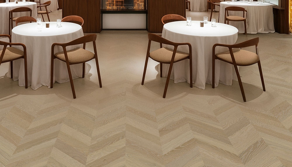 aurora chevron swiss cork flooring resturant