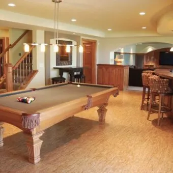 basement design with cork flooring