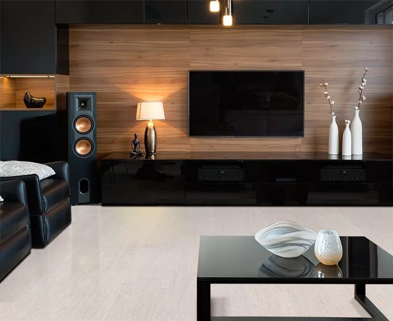 Give Your Home Theatre a Cork Upgrade bleached birch cork floor modern home theatre interior