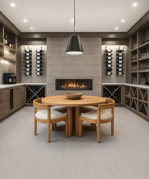 Bleached Birch - 1/4" (6mm) - Cork Glue Down Tile (GBB6) Durable cork flooring in bleached birch tone installed in an elegant wine tasting room.
