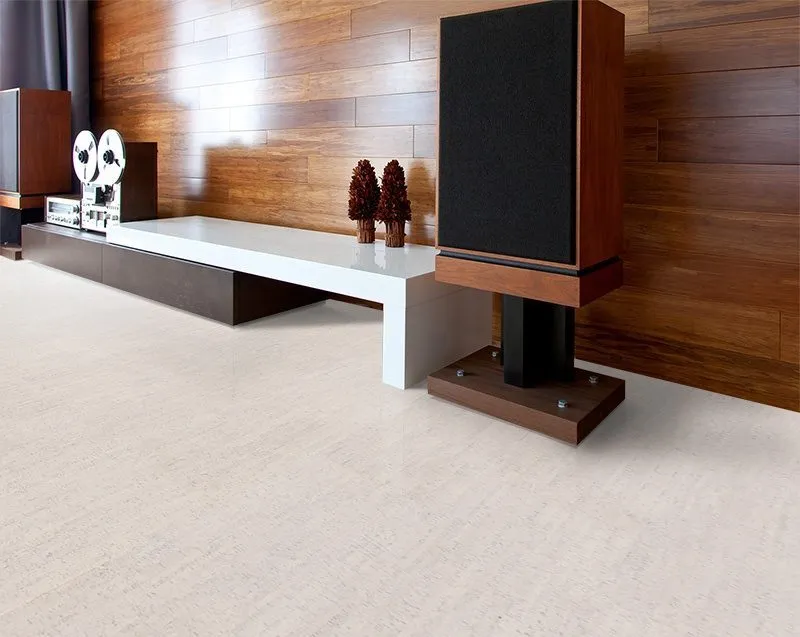 Give Your Home Theatre a Cork Upgrade bleached birch forna cork flooring modern home theater soundproof absorb echoes noise reducing