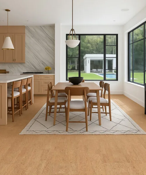 Modern bar lounge with Rhythm Swiss cork floor.