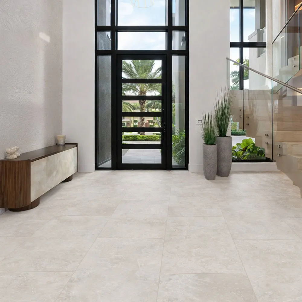 Bright Stone - 19/64" (7.5mm) - Swiss Techslate (MBrSt7.5) Light stone-look flooring creating a bright and welcoming modern entryway