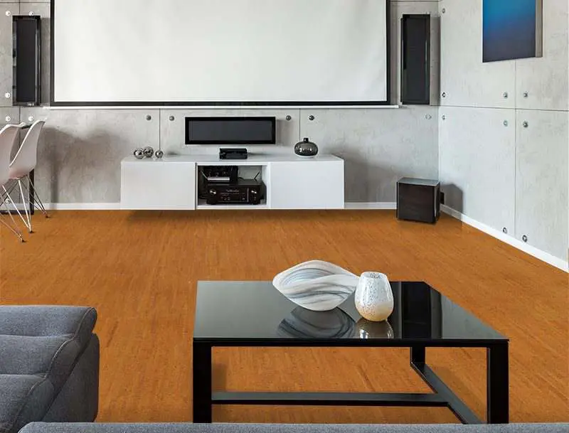 Give Your Home Theatre a Cork Upgrade brown birch home theatre interior projector