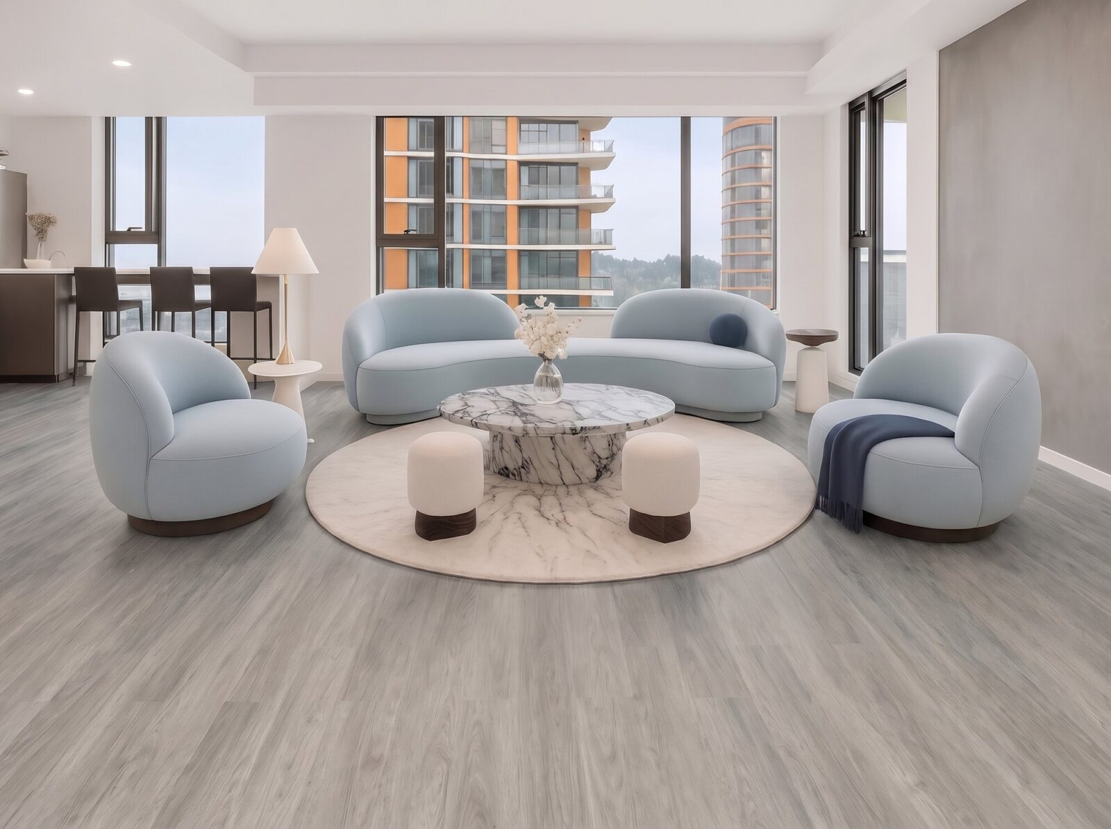 Hamilton Swiss Design Cork floating flooring in a modern living room with flat flooring