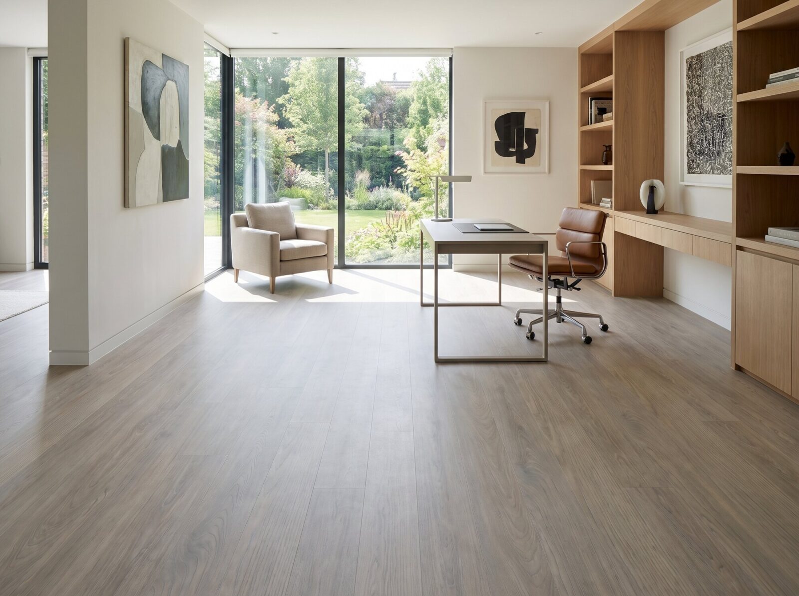 Nordic Oak LinoDesign floating flooring in a bright modern home office