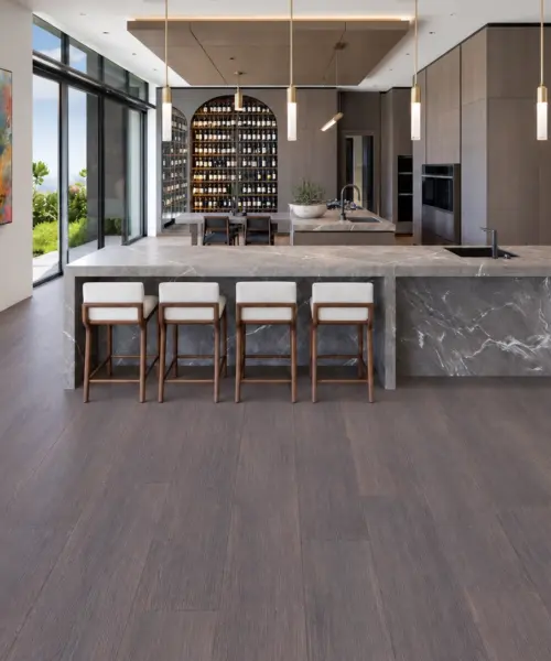 Ashen Chestnut installed flooring in a furnished daylight interior; product scale visualization (FAsCnut11)