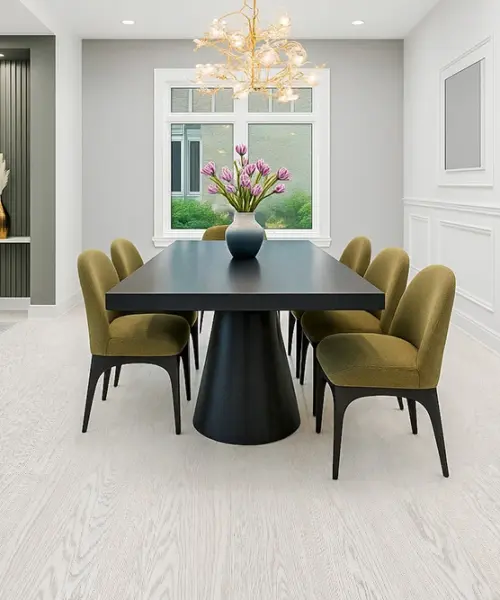 Snow Cap - 3/8" (9.70mm) - Swiss Real Wood Cork Floating (FCap9.7) Snow Cap installed flooring in a furnished daylight interior; reviewed room view (FCap9.7)