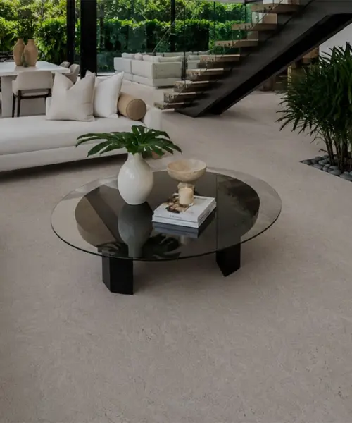 Porto Mist installed flooring in a furnished daylight interior; reviewed room view (FPM11)