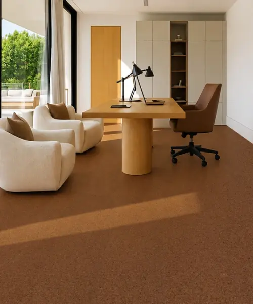 Venetian - 25/64" (10mm) - Cork Floating (FVen10) Venetian installed flooring in a furnished daylight interior; reviewed room view (FVen10)