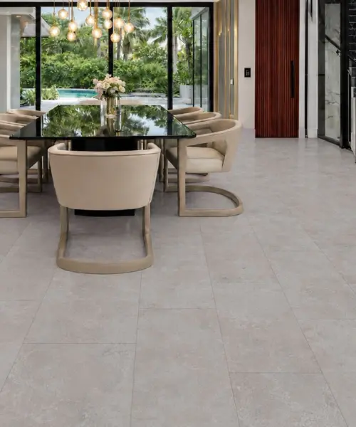 Bright Stone installed flooring in a furnished daylight interior; reviewed room view (MBrSt7.5)