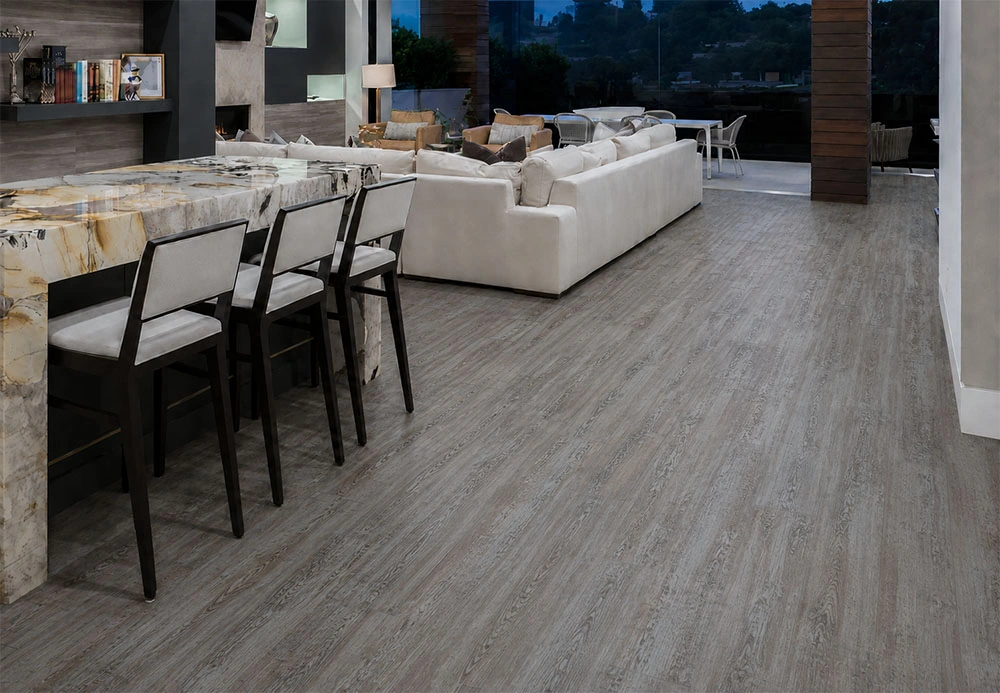 Earthy Pine - 3/8" (9.5mm) - Forna Natural Composite Flooring with Waterproof Hydrowood Core (NEthPin9.5) Earthy Pine installed flooring in a furnished daylight interior; reviewed room view (NEthPin9.5)