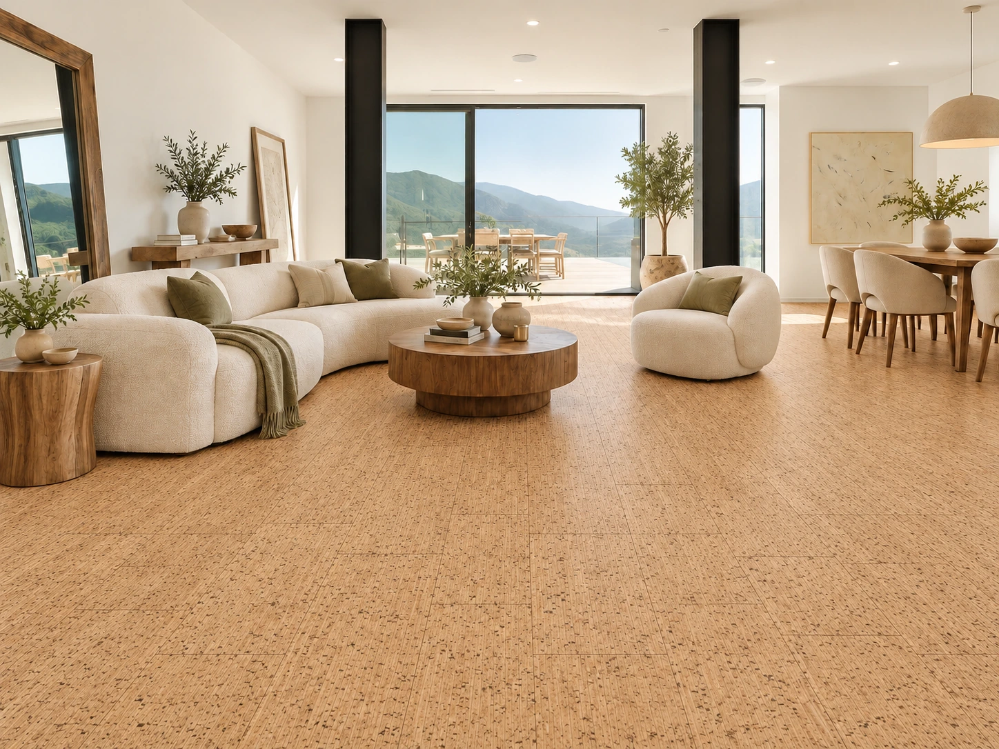 Berber - 1/2" (12mm) - Cork Floating (FBer12) Berber floor application in a furnished room, based on the original product reference