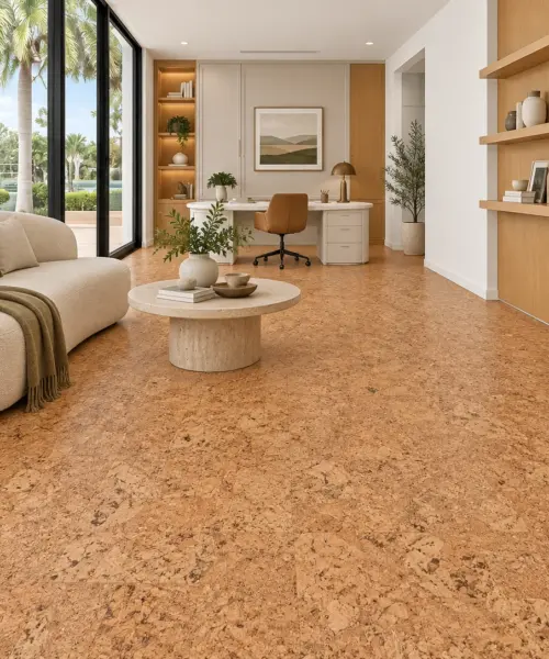 Autumn Leaves installed flooring in a furnished daylight interior; accurate product scale visualization (CZ3319VNN)