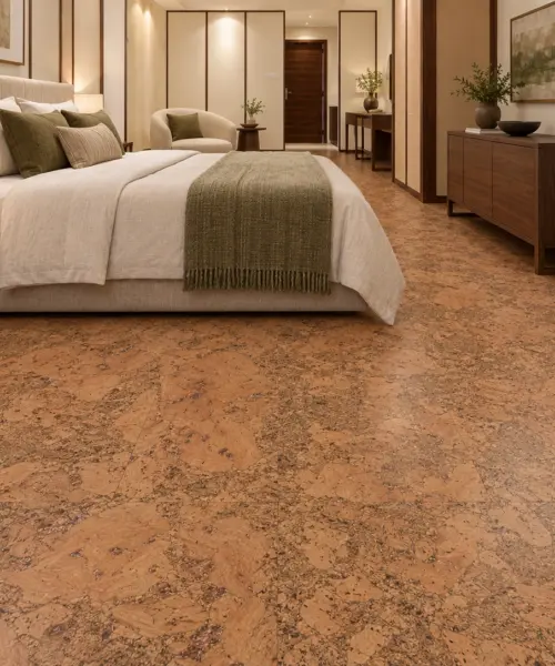 Tasmanian Burl installed flooring in a furnished daylight interior; accurate product scale visualization (CZ3333VML)