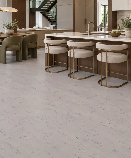 Bleached Birch installed flooring in a furnished daylight interior; accurate product scale visualization (CZ3378VCC)