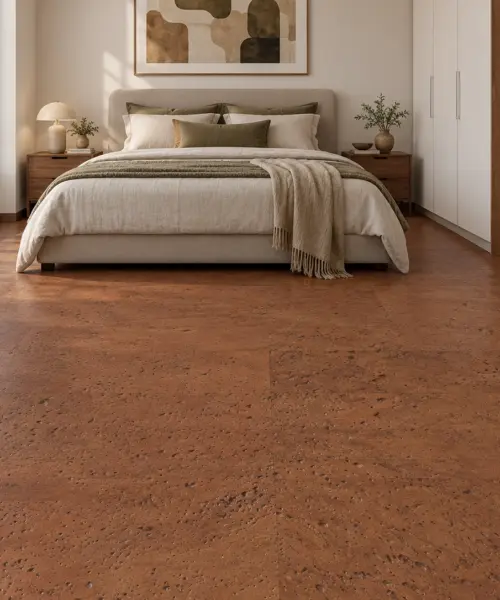 Parkland installed flooring in a furnished daylight interior; accurate product scale visualization (FPkld12)