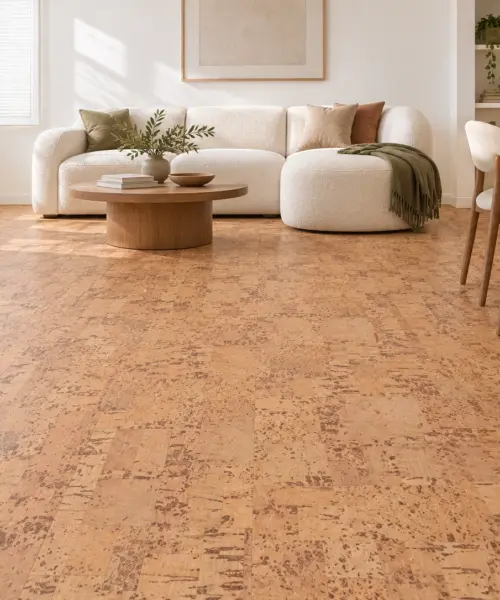 Quadro-B installed flooring in a furnished daylight interior; accurate product scale visualization (FQuaB11)
