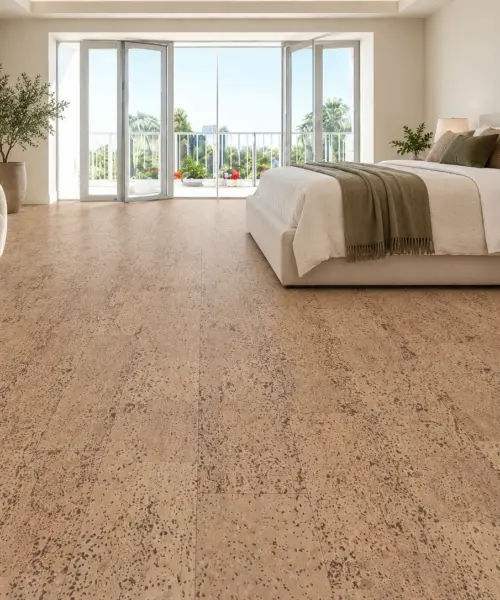 Rhythm installed flooring in a furnished daylight interior; accurate product scale visualization (FRhy11)