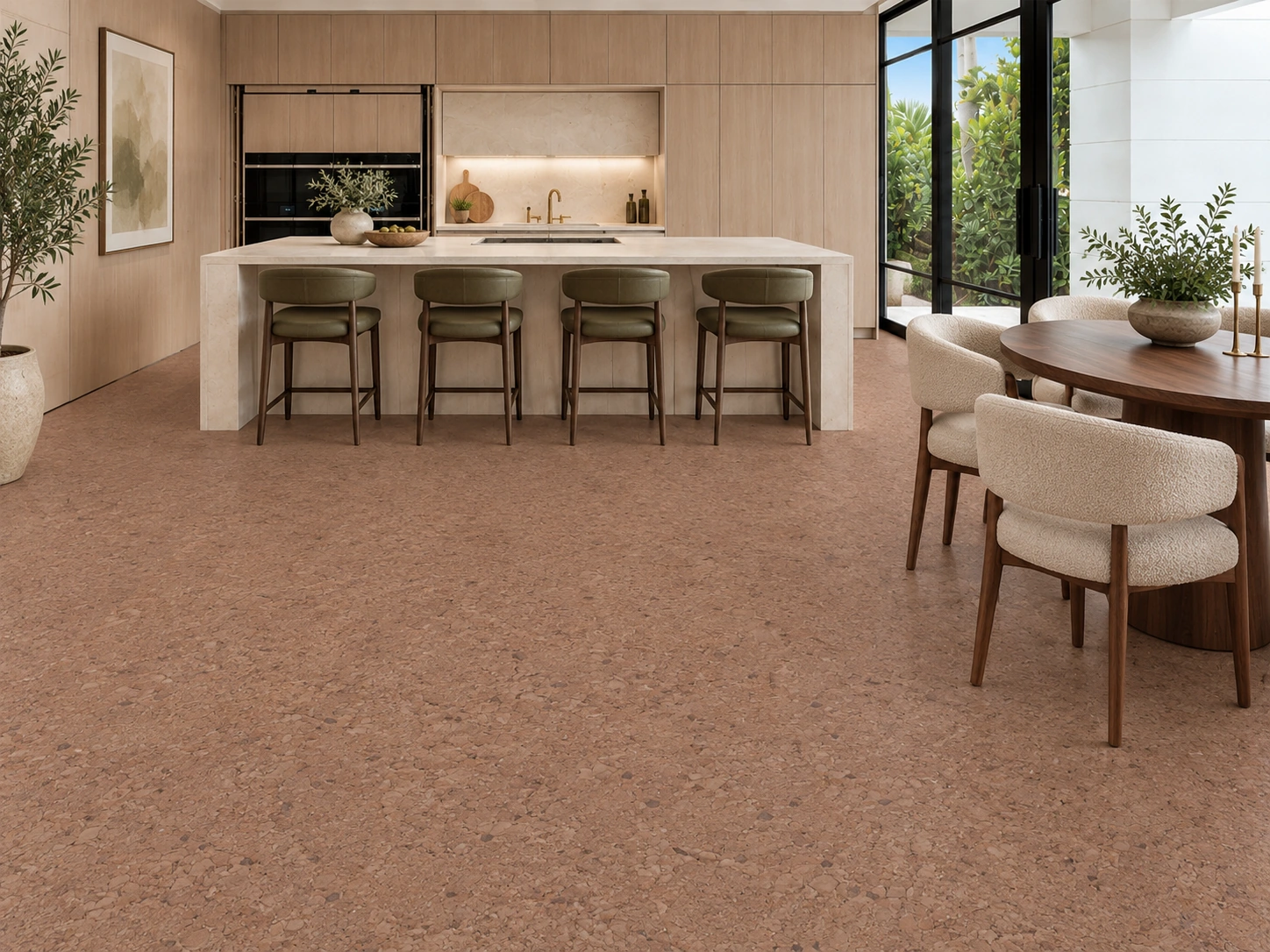 Shoreline - 25/64" (10mm) - Cork Floating (FShol10) Shoreline installed flooring in a furnished daylight interior; accurate product scale visualization (FShol10)