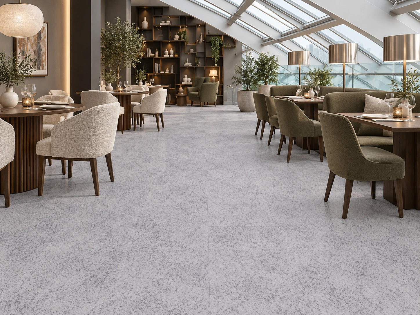 Vintage Stone - 19/64" (7.5mm) - Swiss Techslate (MVinSt7.5) Vintage Stone installed flooring in a furnished daylight interior; accurate product scale visualization (MVinSt7.5)