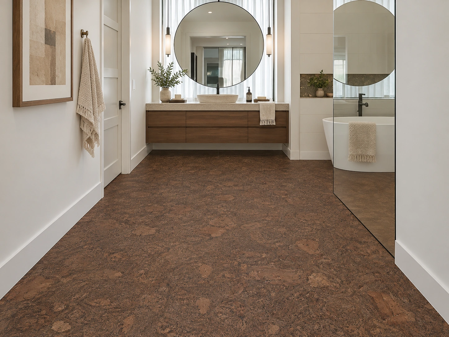 Walnut Burlwood — 8mm glue-down cork tile (floor & wall)
