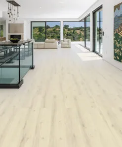 Open-concept living area in a contemporary home with bright natural light and Como Oak White Swiss Cork Design Floating Flooring