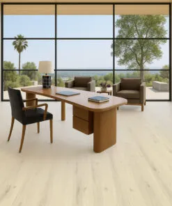 Swiss Como White Oak Cork Floating Flooring in a professional conference room with oak table and modern chairs—durable, acoustic, and stylish for commercial offices.